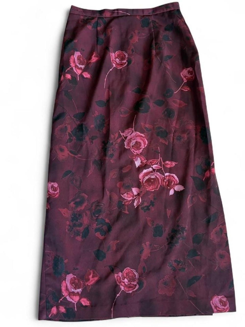 Zara Burgundy Maxi Skirt with Pink Rose Print